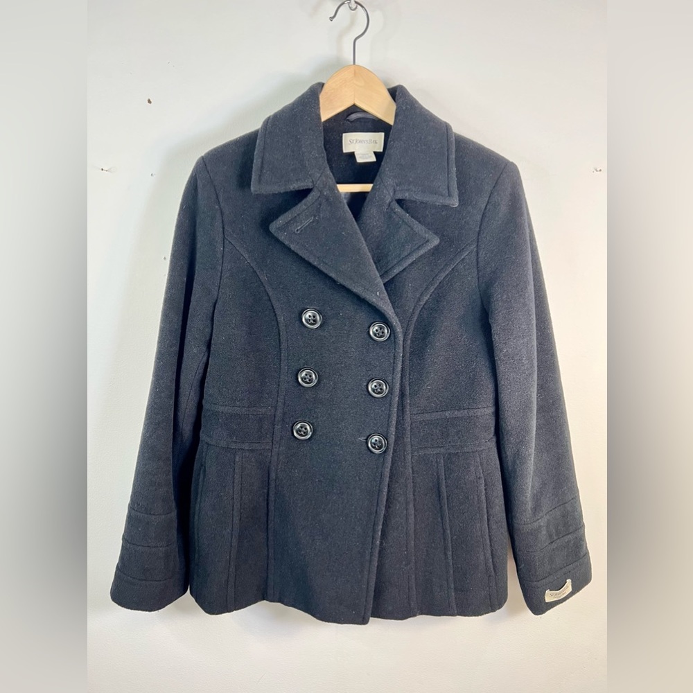 St. John’s Bay Cashmere Blend Black Wool Coat Size S